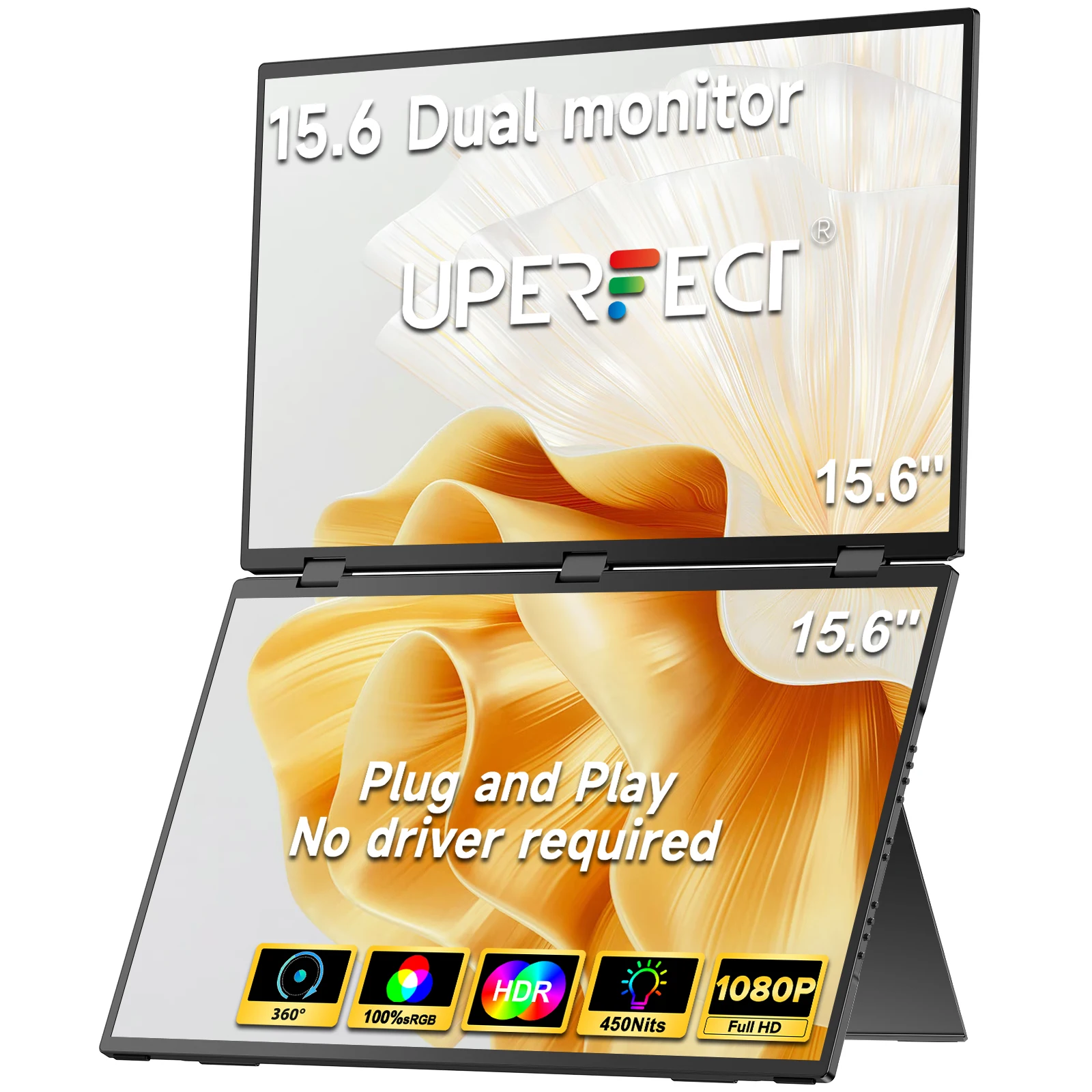 Uperfect Delta 15.6 pulgadas ordenador portátil extensor de pantalla de doble pantalla Monitor portátil 1080p HDR 360 ° plegado apilado tres pantallas