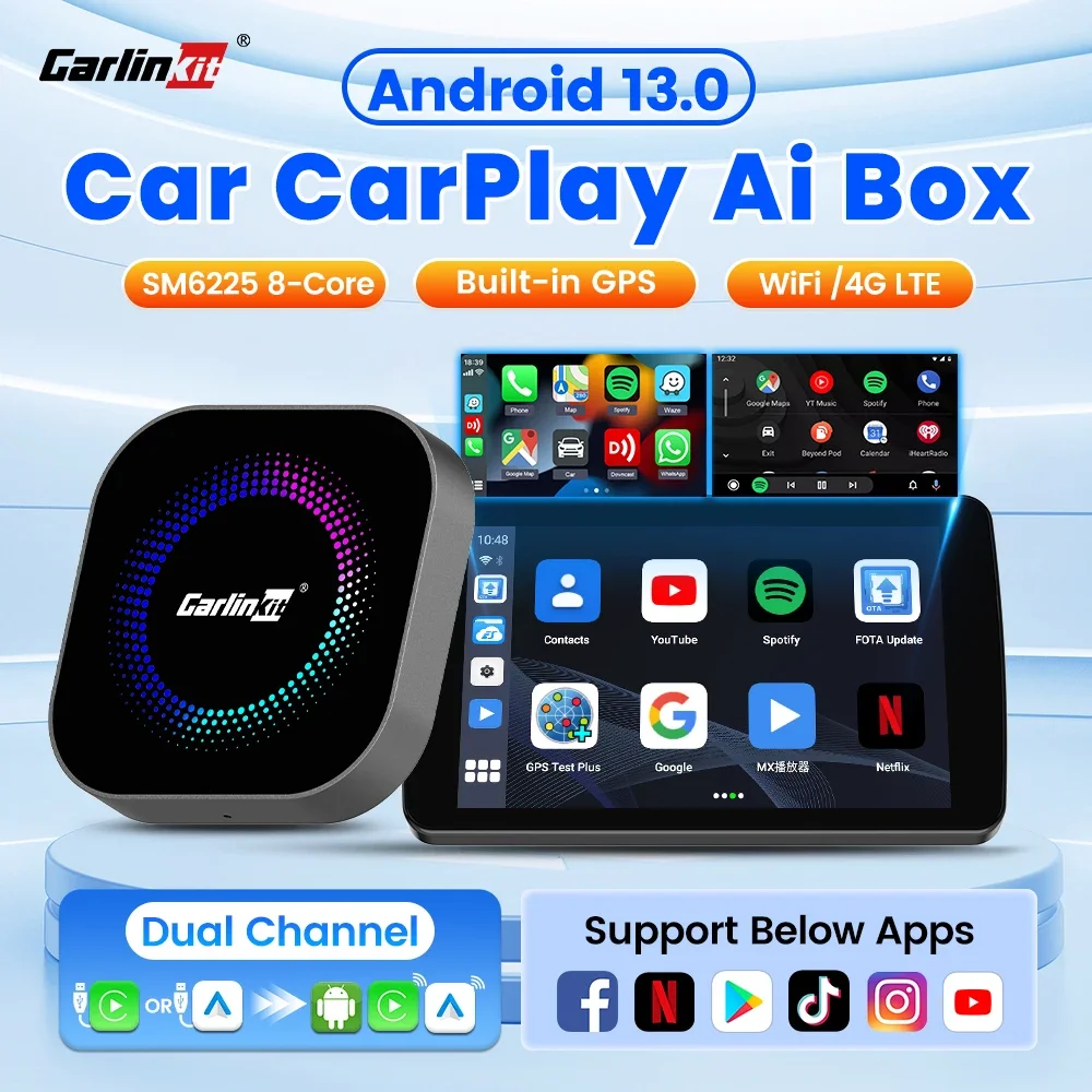 Android 13 TV Box CarlinKit Wireless Android Auto & CarPlay Ai Box SM6225 8-Core Split Screen 4G LTE For IPTV Netflix Play Store