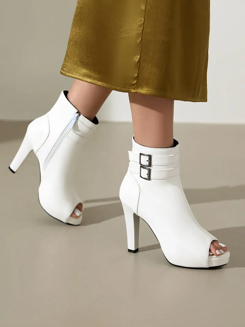 Women High-Heeled Punk Buckle Boots Summer Open Toe Platform Short Booties Wedding Party Dressy Gladiator Sandals New 2026