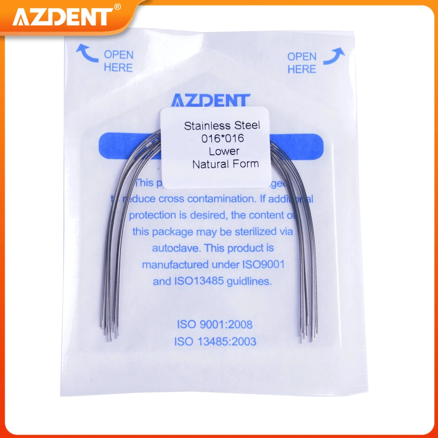 AZDENT-cables de acero inoxidable para ortodoncia Dental, alambres de arco Rectangular y redondo, forma Natural, arco inferior superior, odontología, 10 paquetes