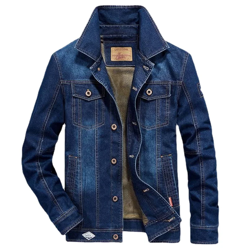 New spring and autumn denim jacket men's loose large size handsome all-match top men's fleece jacket trend