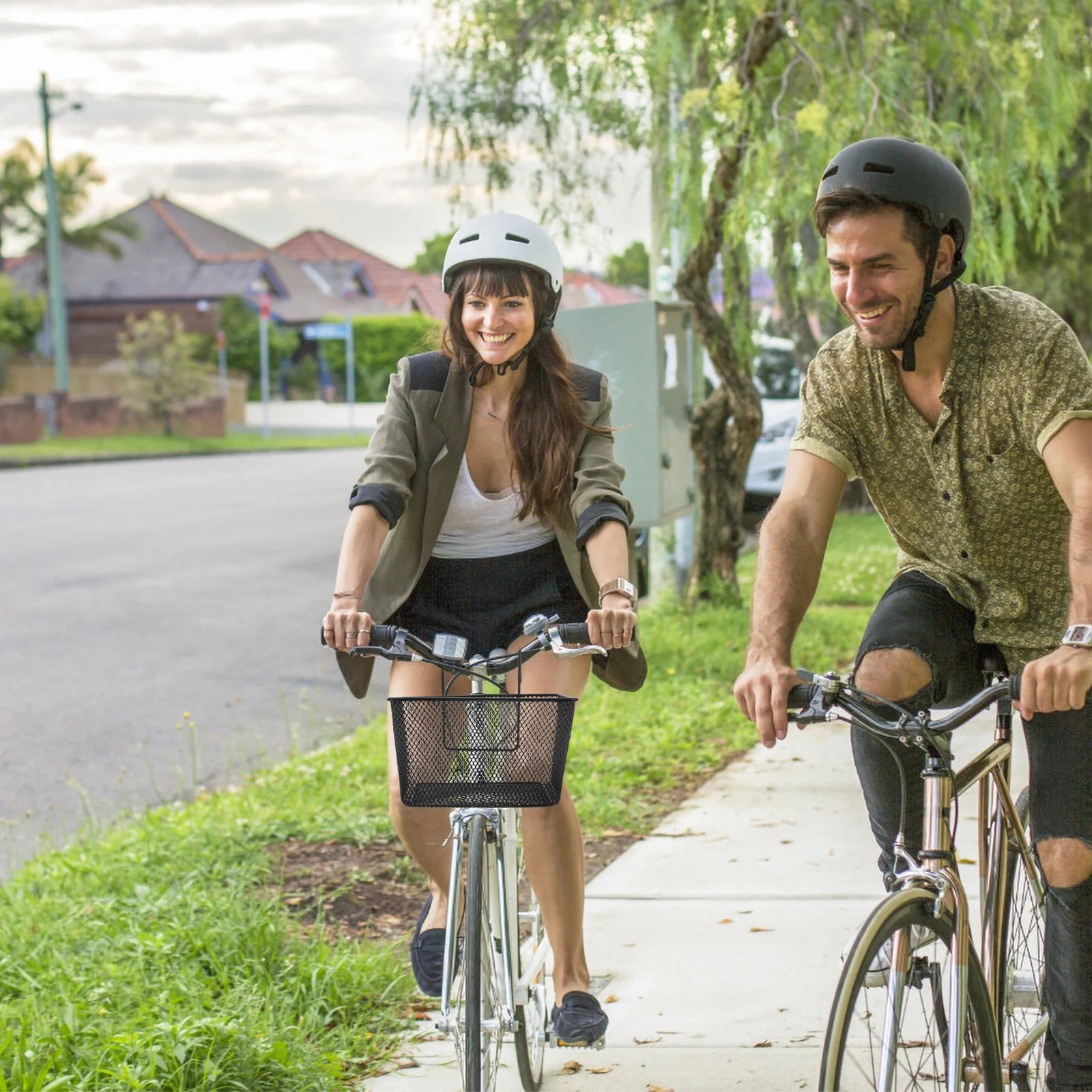 Cesta para bicicleta, contenedor para manillar de bicicleta, Scooter de ciclismo, parte práctica de hierro, cestas negras para mujeres y niños