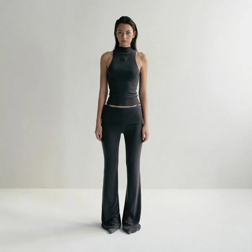 

Badblood Women's Slim-fit Embroidered Turtleneck Vest Sleeveless Short Base Shirt Sexy Charcoal Grey Soft Small Turtleneck Vest