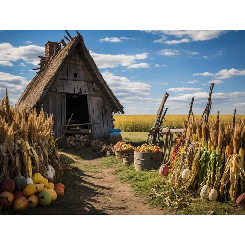 Giorno di Halloween Zucche autunnali Fondali fotografia Puntelli Foglia d'acero Spaventapasseri Fattoria Raccolta Sfondo del Ringraziamento RR-13