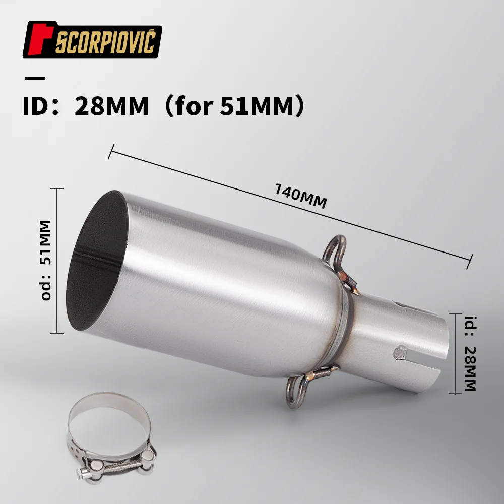 Motorcycle Universal Exhaust Mid Pipe OD 51mm ID 28-45mm Slip On Adapter Pipe Fit Most Motorbike Exhaust Mod
