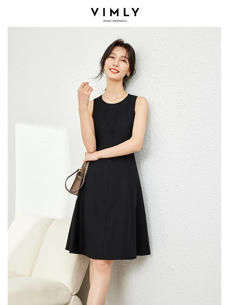 Vimly Sleeveless Black Dresses for Women Spring 2024 Womans Clothing A-line Umbrella Fitted Elegant Tank Dresses Female M5987