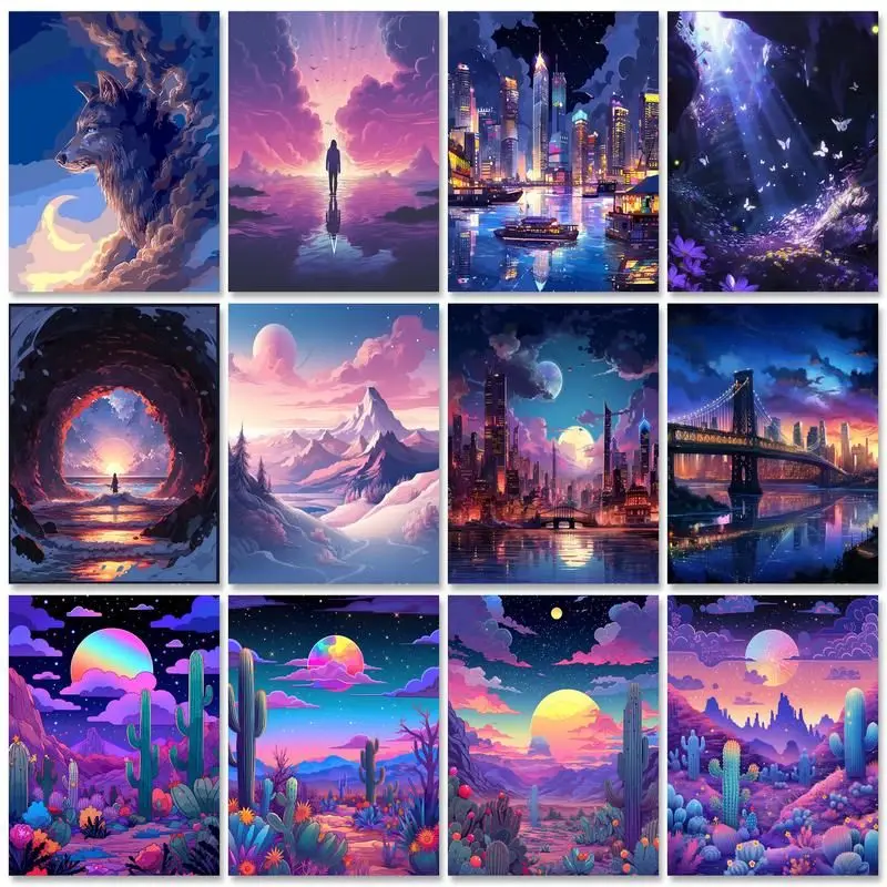 

SDOYUNO Painting By Numbers Fantasy Landsape Wall Art Picture With Numbers Acrylic Paints set Kit Drawing On Numbers Artwork