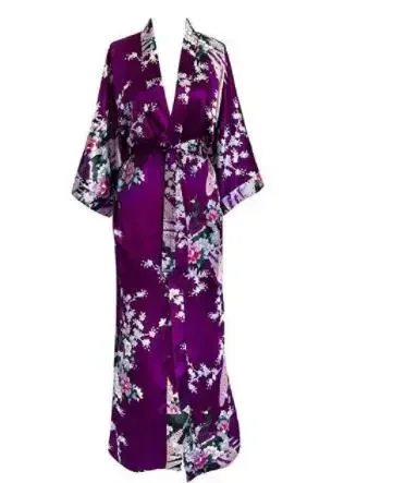 Plus Size Xxxl Chinese Vrouwen Lange Robe Print Bloem Pauw Kimono Badjas Jurk Bruid Bruidsmeisje Bruidskleding Sexy Nachtkleding