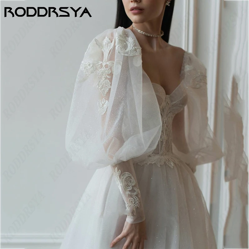 

RODDRSYA Strapless Wedding Dress for Woman Elegant Removable Lantern Sleeve Bridal Party Romantic Tulle A-line Vestido De Noiva