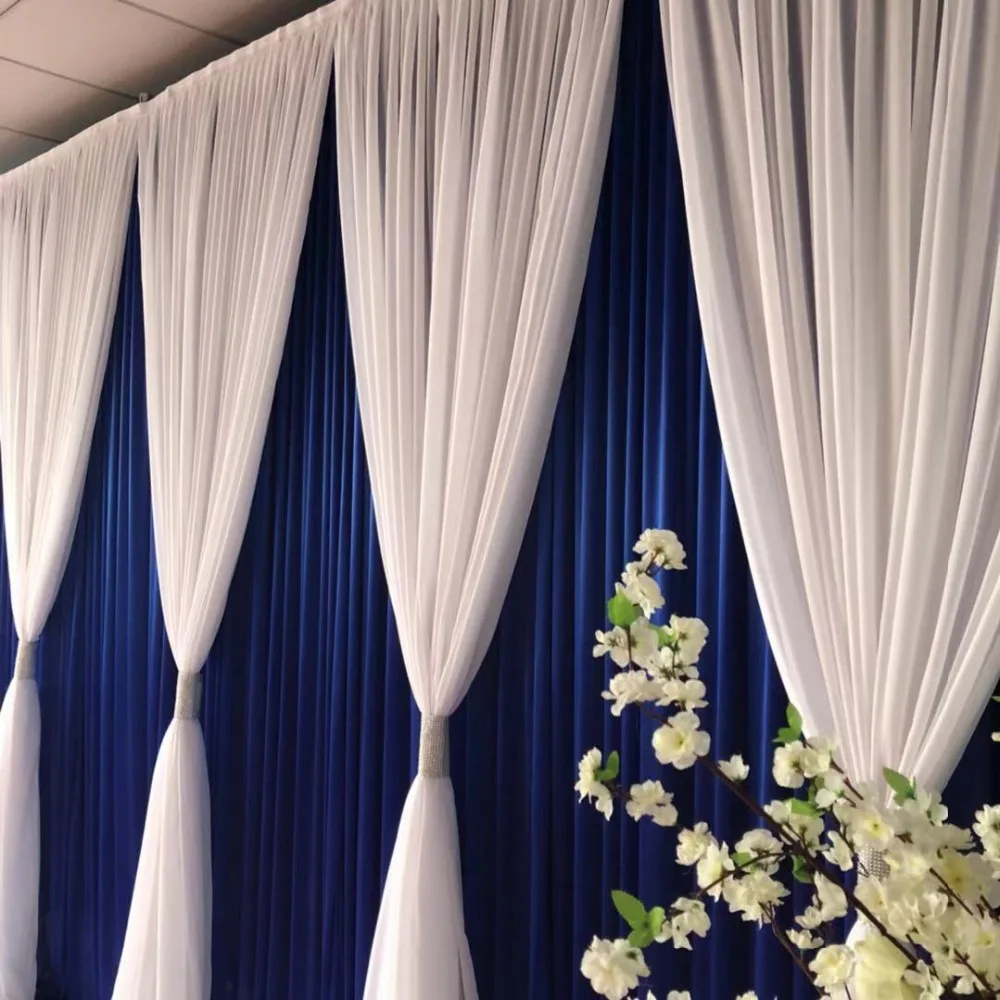 Royal Blue Ice Silk Backdrop Wedding Decoration Curtain with Chiffon Valance