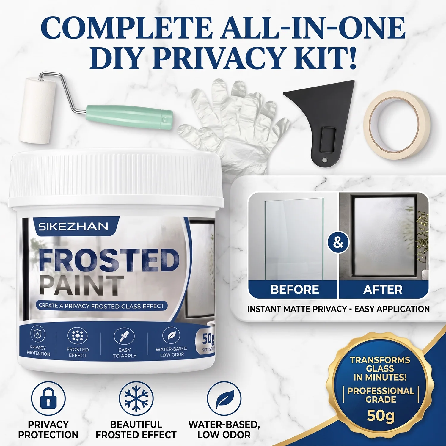 SIKEZHAN Frosted Glass Paint Window Privacy Coating Kit Water Based Low Odor Opaque Window Film Alternative for Bathroom Door