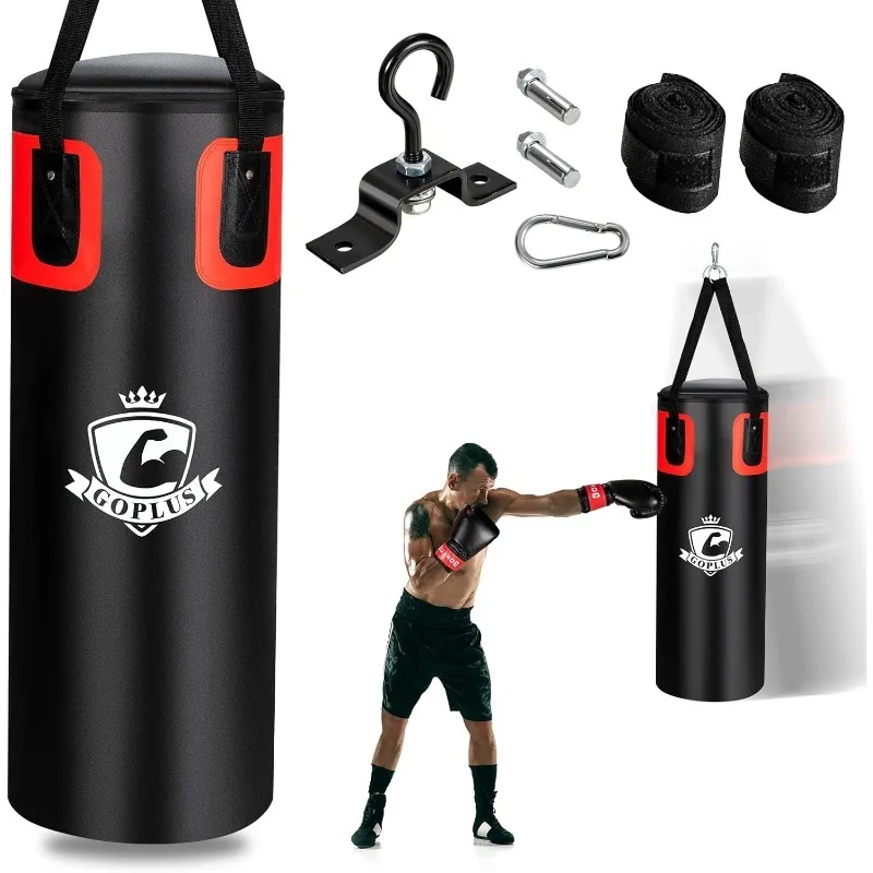 

Goplus Punching Bag for Adults, 56 lbs Heavy Hanging Boxing Bag Set with 12 OZ Punching Gloves & Hand Wraps, Filled Kickboxing B