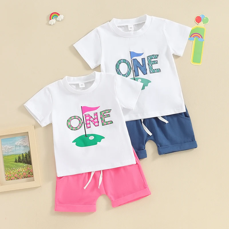 

2023-12-21 Lioraitiin Baby Boys Girls Birthday Clothes Set Short Sleeve O-Neck Letters Print T-shirt with Shorts Outfit