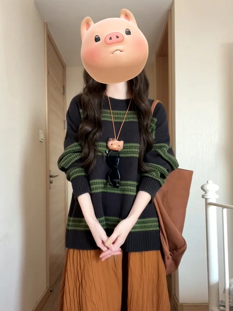 Maglione Pullover Rotondo da Donna, Top in Maglia Rinforzata, Abbigliamento Interno, Vestibilità Ampia, Comodo, Morbido, Maniche Lunghe, Autunno Inverno Nuovo...