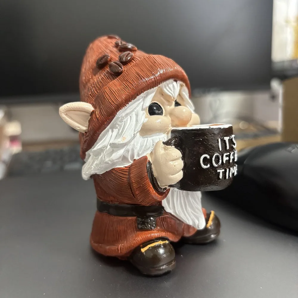 Handmade Resin Dwarf Figurine Coffee Mini Desktop Decor Cute Home Gift Tea Party Collectible Christmas Ornament Room Accessories