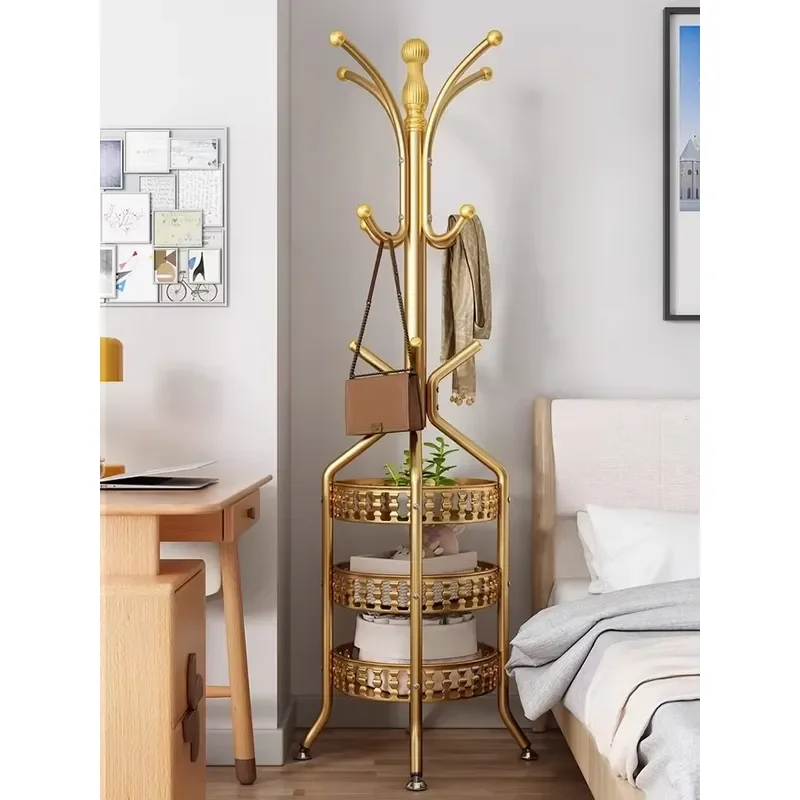 Wrought Iron Floor Coat Rack Vertical Pole Hanging Clothes Rack for Home Bedroom Door Dress Clothing Shelf