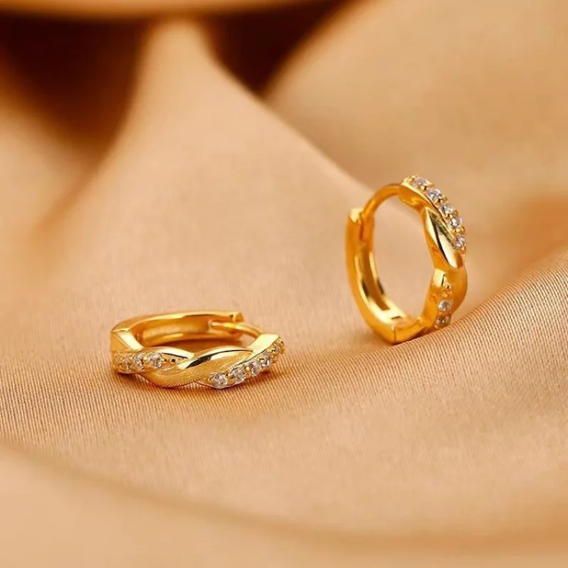 Luxury 24K 9999 Pure Gold Real Gold Women'S Diamond Twist Earrings