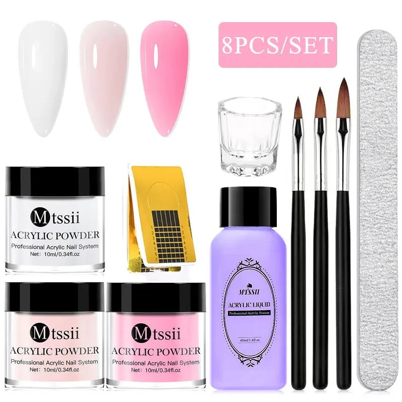 Nail Crystal Powder Kit Liquido Acrilico Set Con Pennello Unghie Bianco Rosa Polvere Per Unghie Estensione Carving Principiante Set