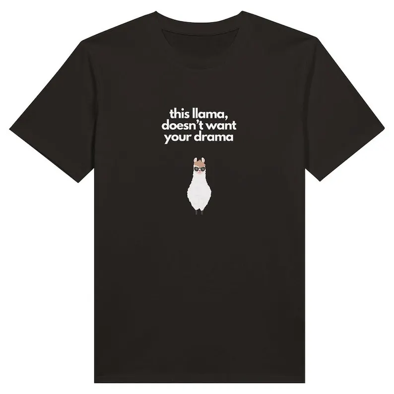 Drama Llama word pun t-shirt, funny animal t-shirt. Organic and Heavyweight t-shirt in a variety of colours