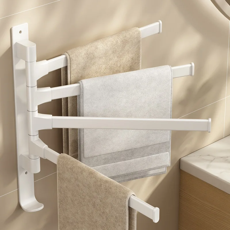 2026 New Rotating Towel Rack No Drill Wall Mounted Bathroom Towel Bar Holder Stainless Steel Space Saving Organizer