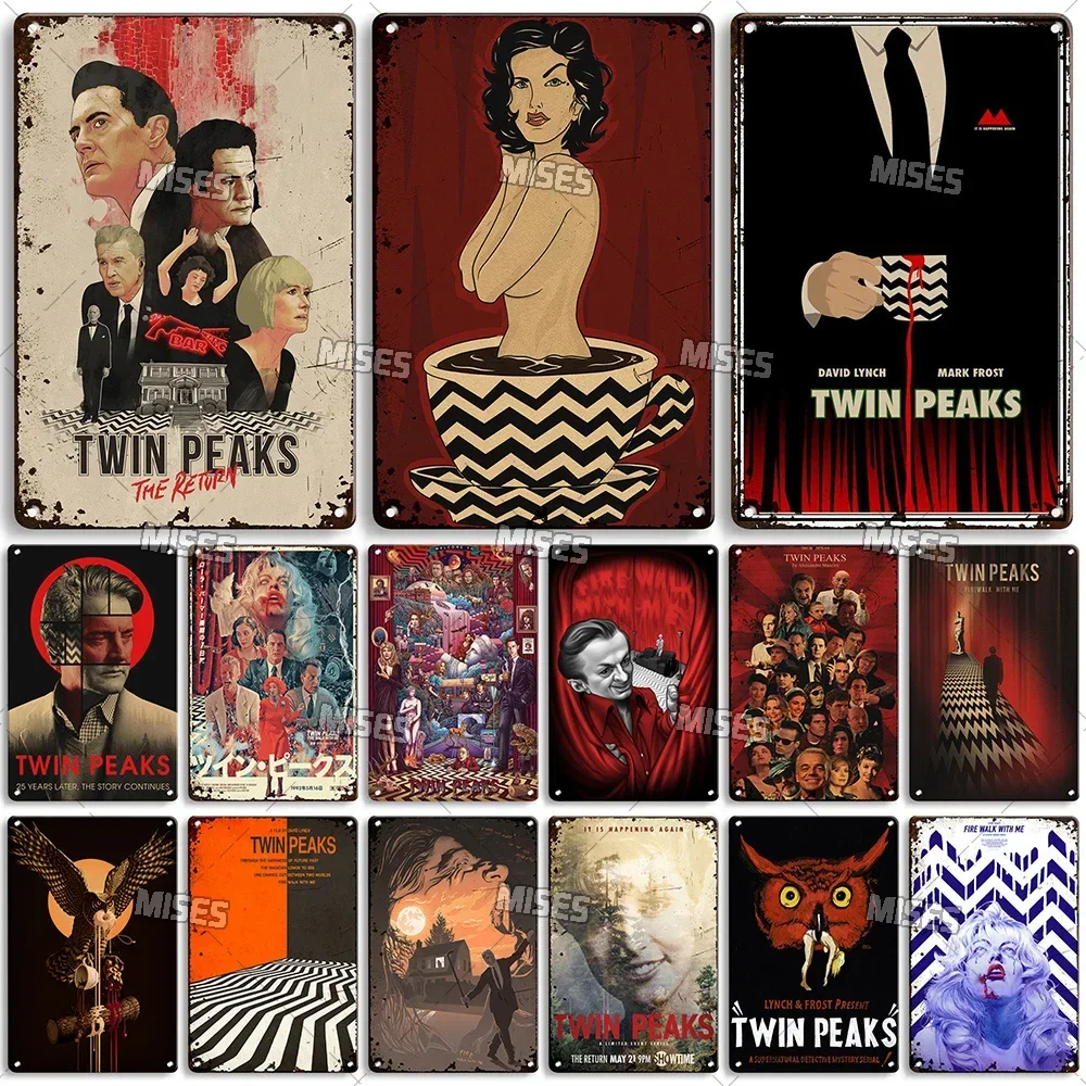 MISES Twin Peaks Classic TV Metal Sign Rusty Metal Poster Man Cave Garage Club Industrial Decor Decorative Plate Metal Plaque