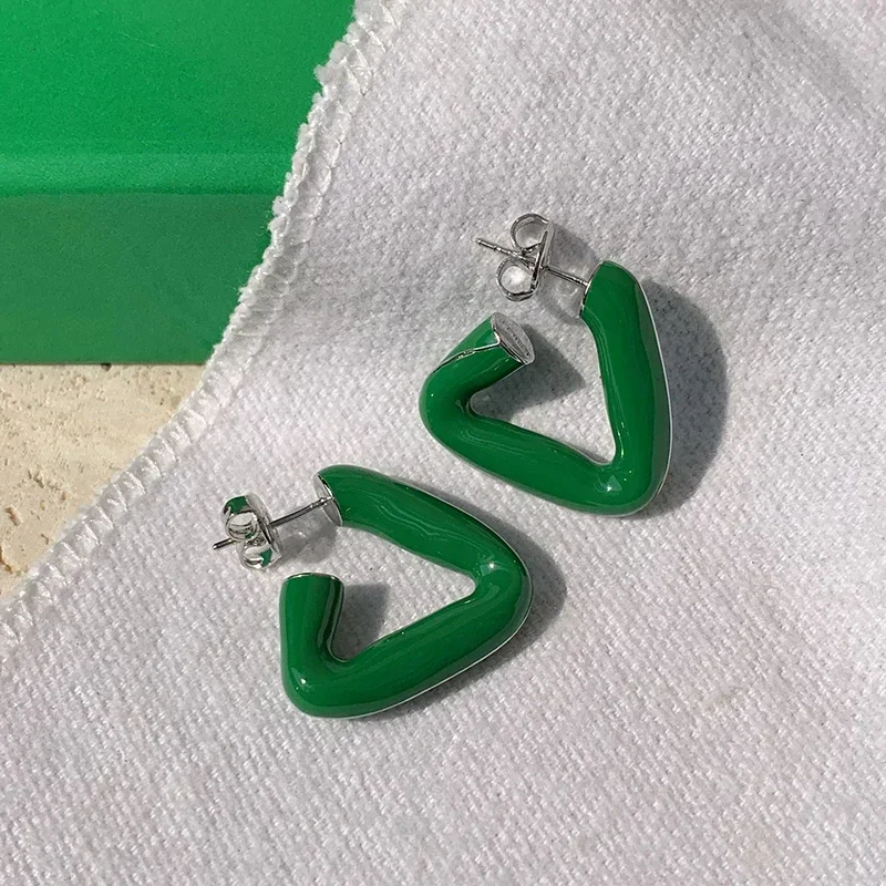 

Fashion Designer Green Triangular Geometric Small Earrings Women Jewelry Trend