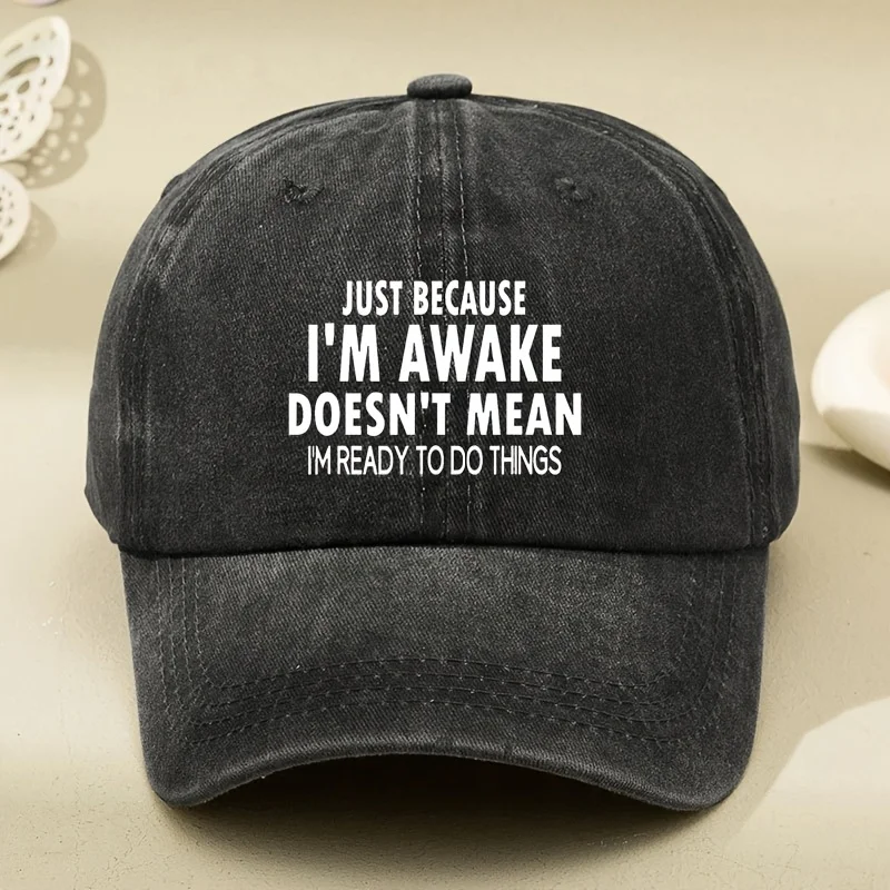 

White Letter Printed Cap for Men And Women, Vintage Versatile Soft-Top Curved Brim Baseball Hat That Makes The Face Look Smaller