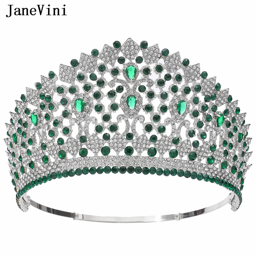 JaneVini Miss Universe Big Round Crown Luxury Purple Adjustable Wedding Crowns Large Crystal Banquet Queen Tiaras Hair Jewelry