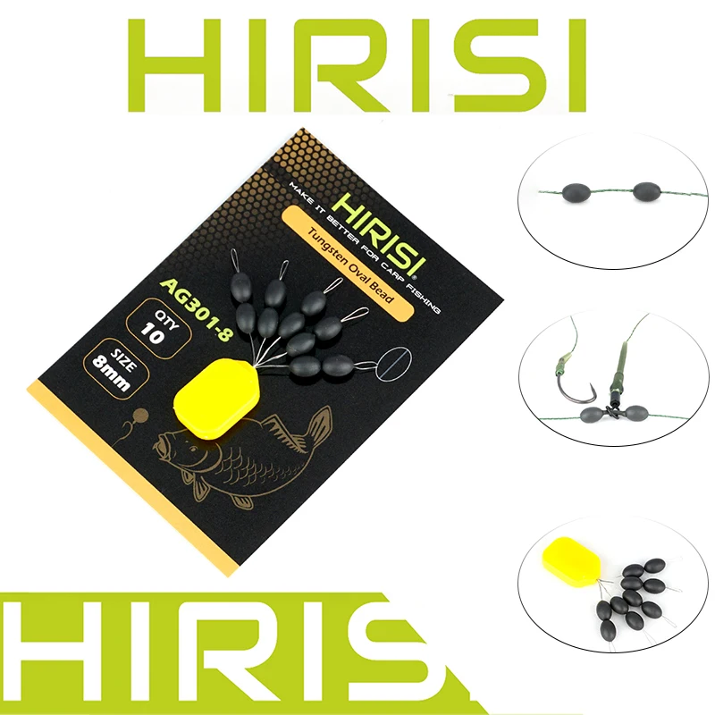 HIRISI Tungsten Ovalperlen 6mm Karpfenangelgewichte Rostfreie Schnur-Sinker für Euro-Karpfenangel-Rig-Zubehör