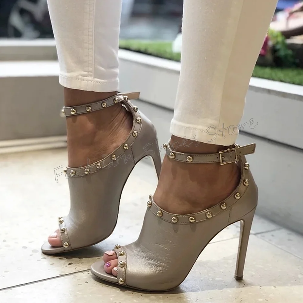 

Peep Toe Rivet Decor Ankle Buckle Pumps Sexy Stilettos High Heels High Heel Shoes for Women Heels 2024 New Zapatos Para Mujere