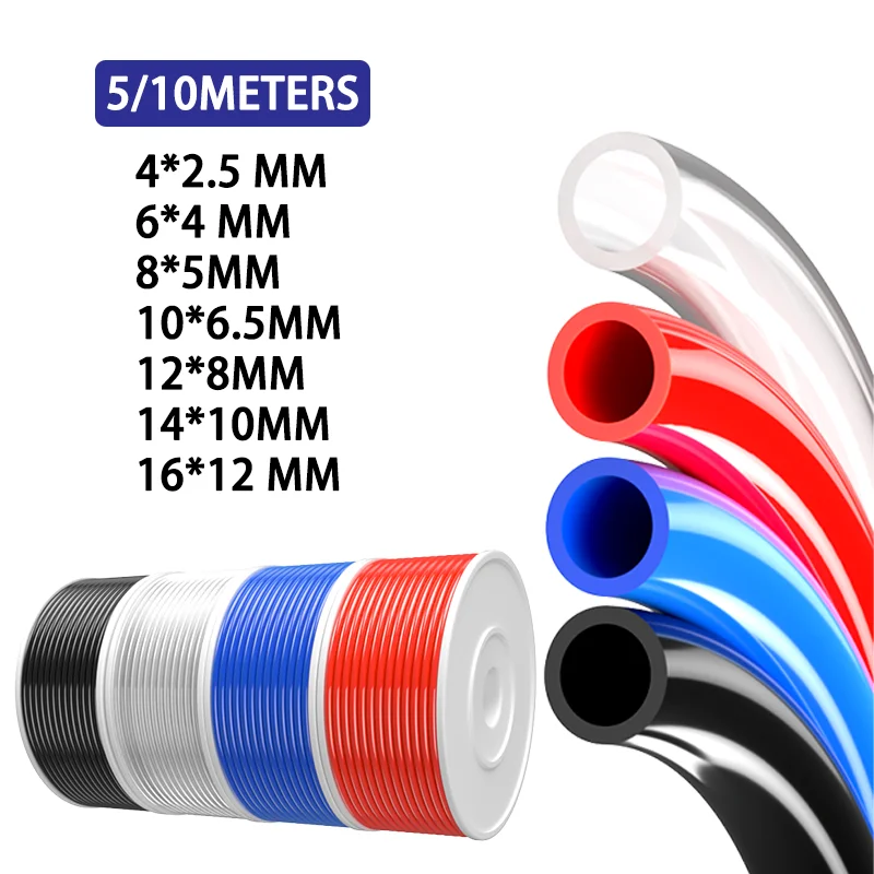 5M/10M Pneumatic Hose PU Pipe Compressor Hose Air Tube 4*2.5mm 6*4mm 8*5mm 10*6.5mm 12*8mm 14*10mm 16*12mm Pneumatic Air Hoses