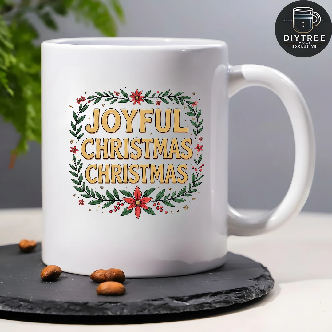 11oz Mug + Joyful Christmas Cartoon Cup + Holiday Gift Christmas Water Cup Family Set
