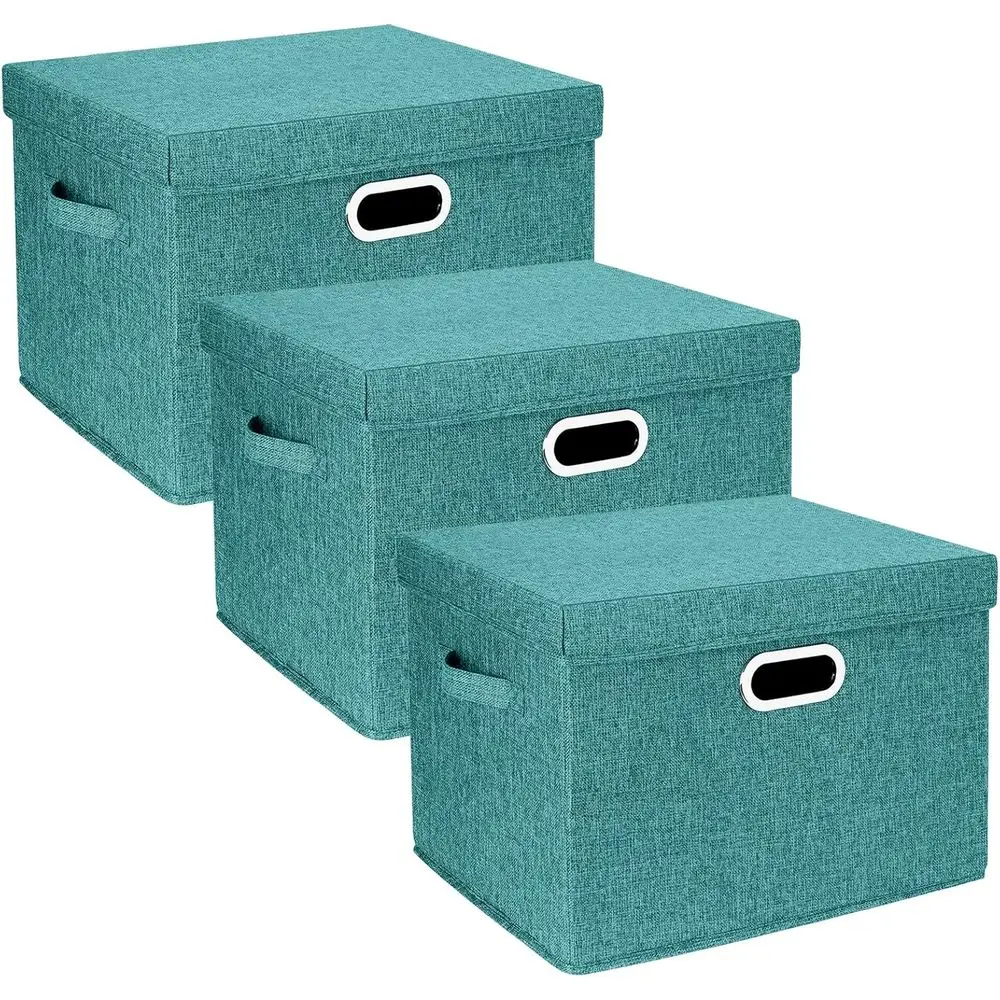 

Large Storage Bins with Lids, Collapsible, Washable, Fabric Storage Boxes for Organizing, 17.3x11.8x11.4 inches, 3 Pack, Aqua De