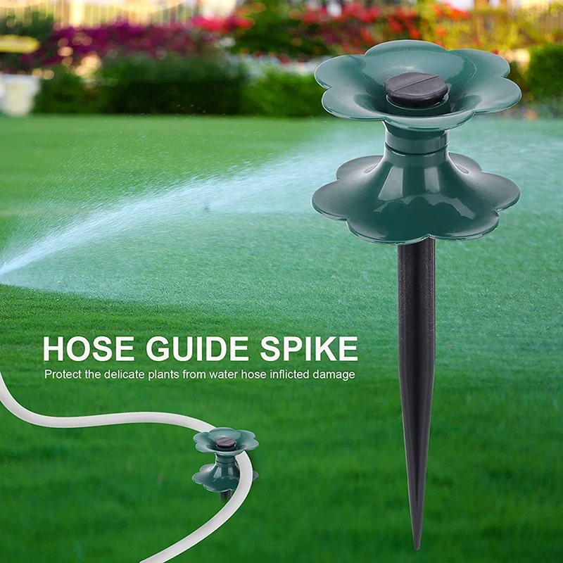 3PCS Garden Hose Guide Spike,Rust Free Long Spike Heavy Duty Petal Spin Tops Keep Hose From Kinking For Plant Protection