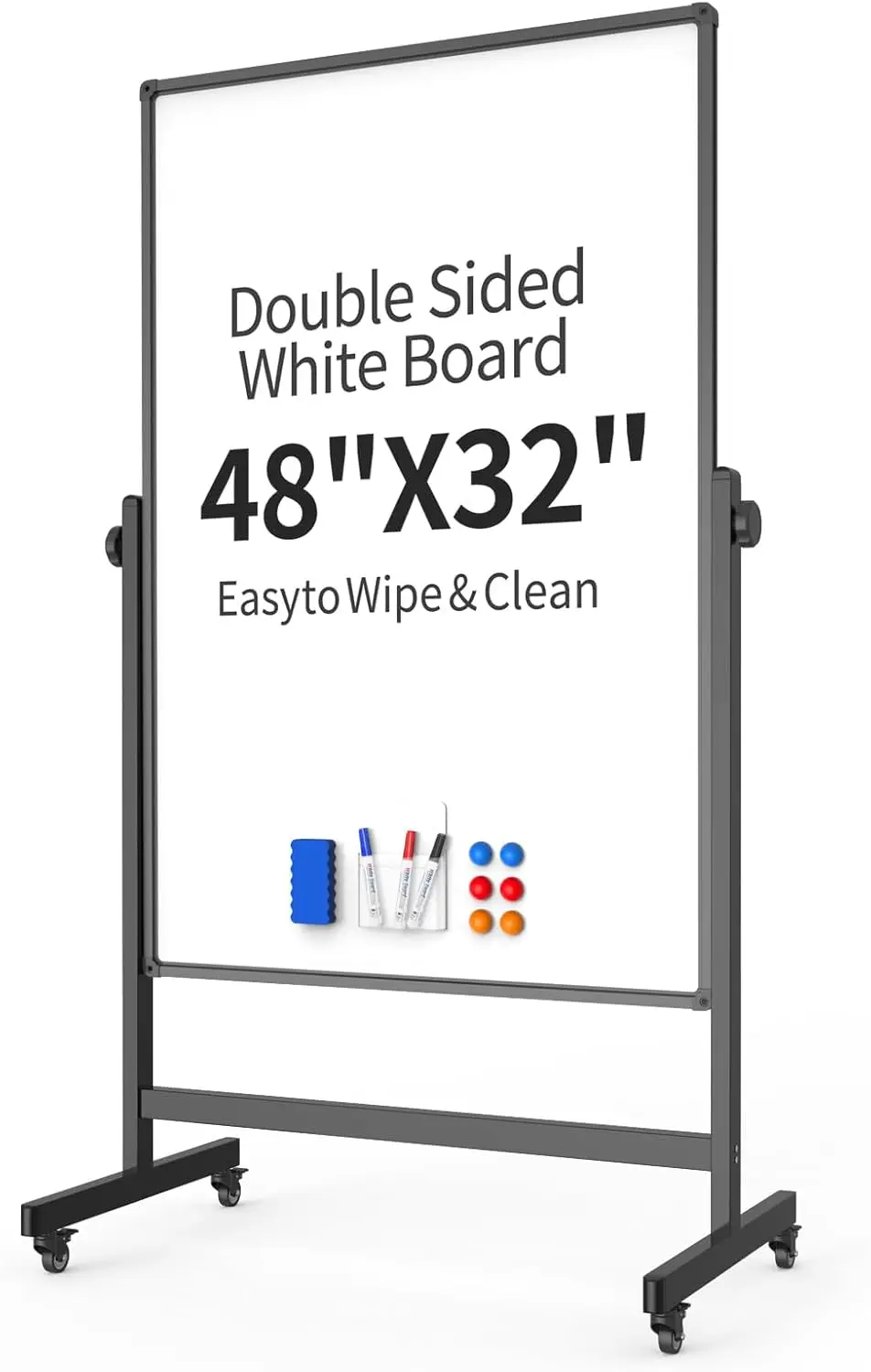 

Двусторонняя магнитная доска для сухого стирания на колесиках, регулируемая по высоте, 48x32 дюйма, белая, для офиса и дома