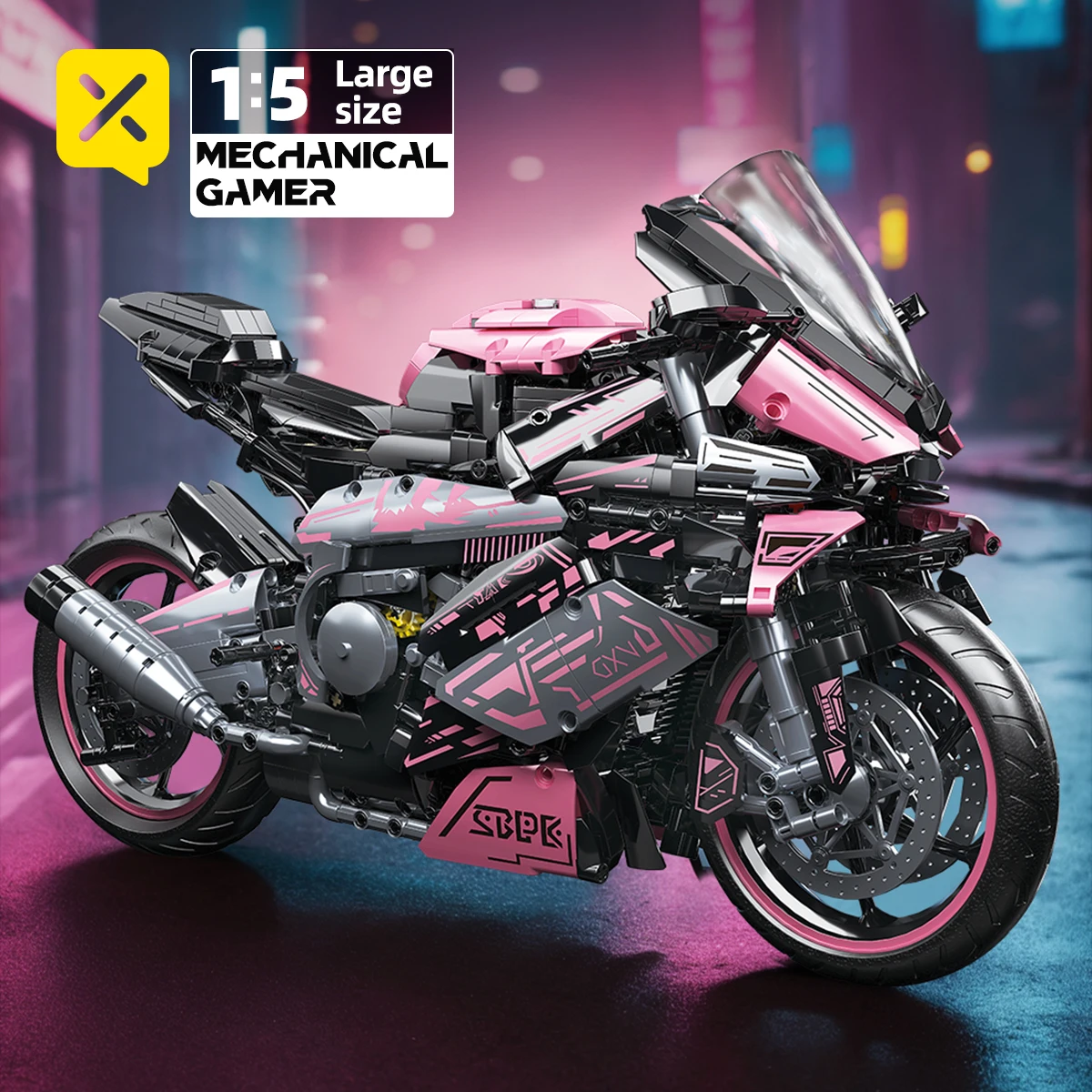 Cyberpunk Pink Motorcycle Desktop Decorations 2045PCS Racing Building Block Model  Kid Toys Christmas Easter Festive Gift Giving