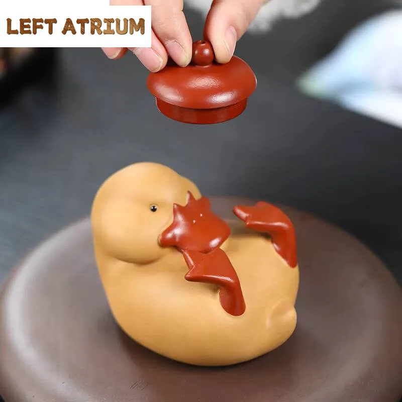 

Креативная маленькая желтая утка, держатель для чайника Yixing, фиолетовая глиняная крышка, рамка для крышки горшка Zisha, полка для чая, домашний чайный набор, художественная коллекция