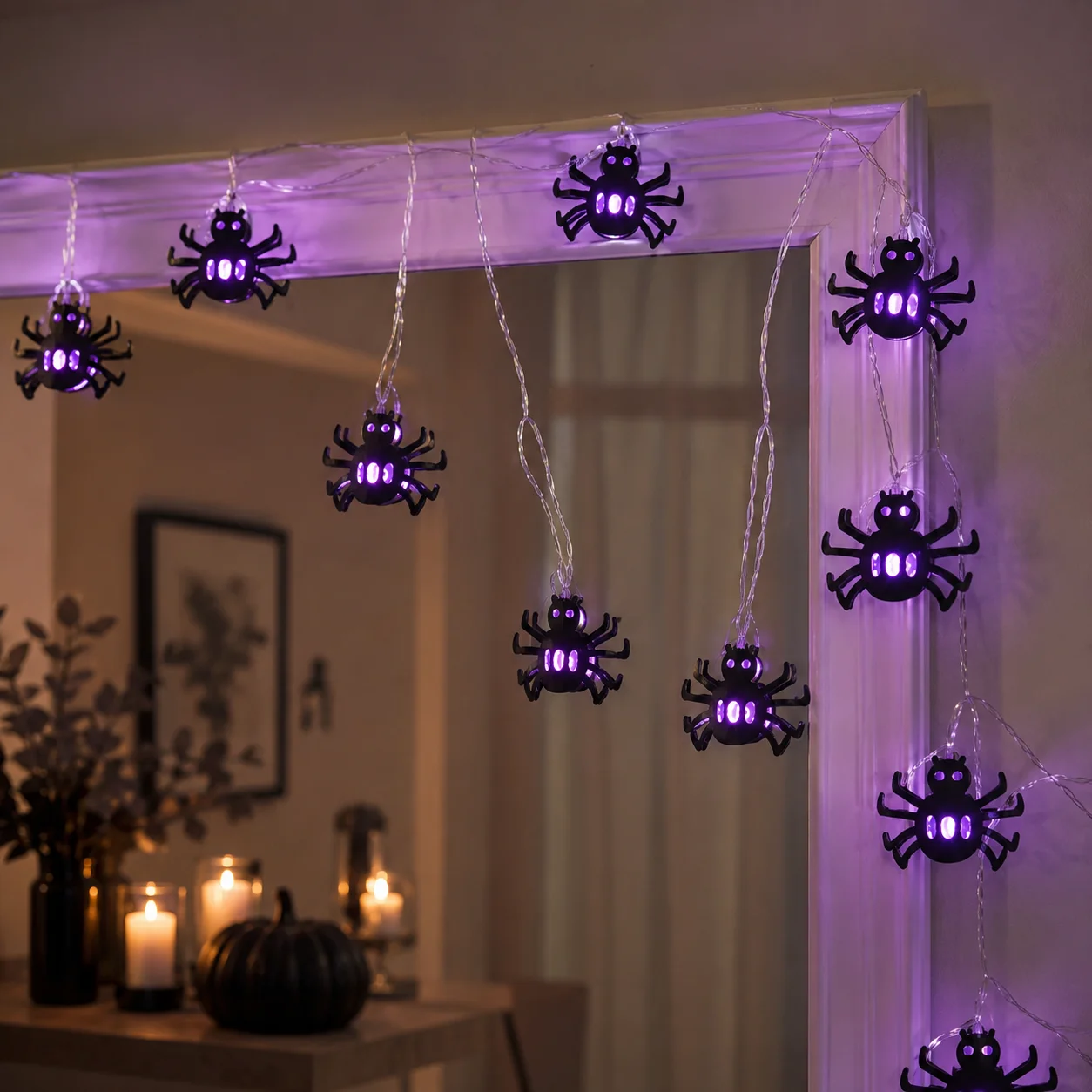 1PC Black Spider 20LED String Lights Bedroom Decorative Atmosphere Lighting for Window Halloween House Spooky Party Home Decor