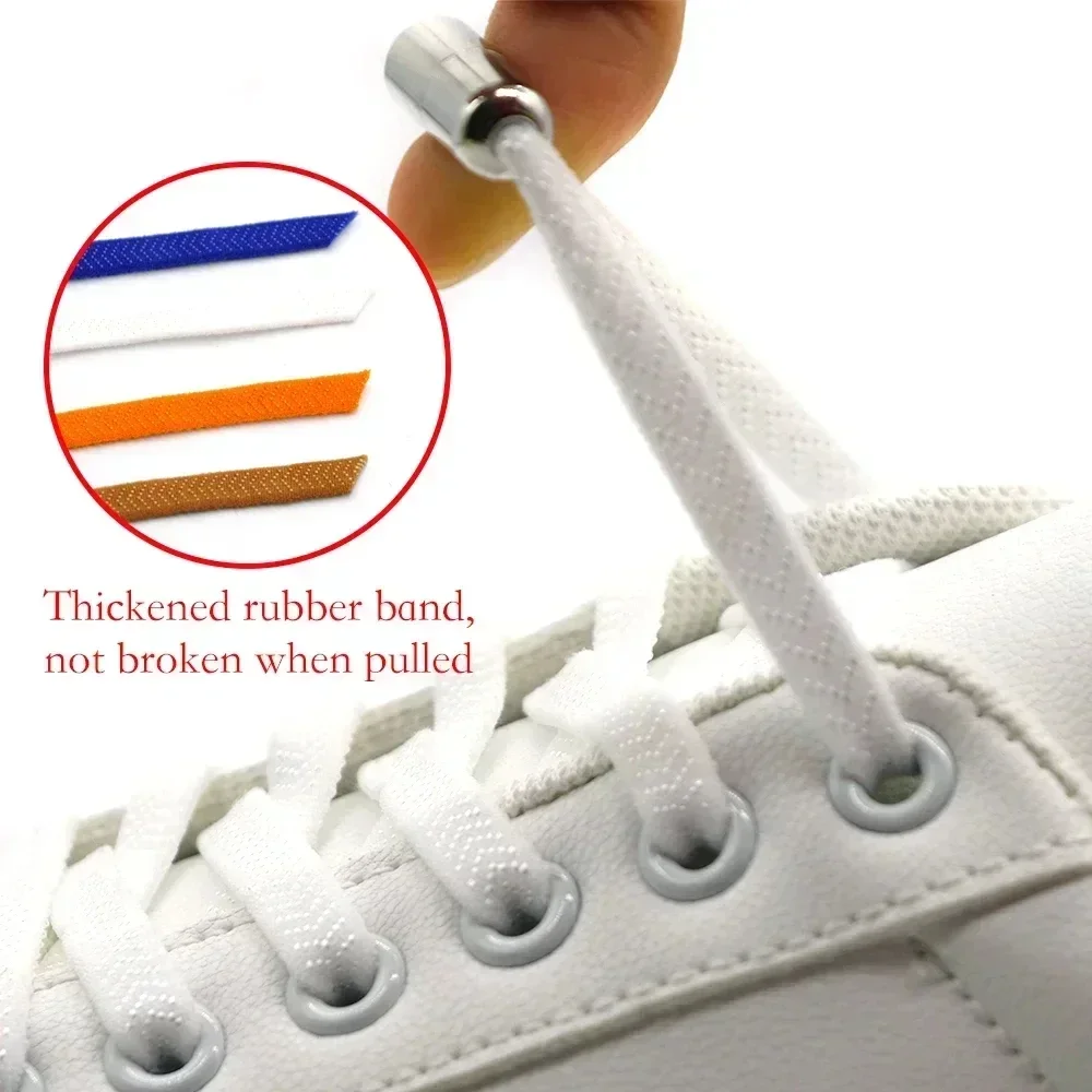 Flat Elastic No-Tie Shoelaces with Metal Lock for Quick Wear Lazy Day Adult And Kids Sneaker Shoe Strings