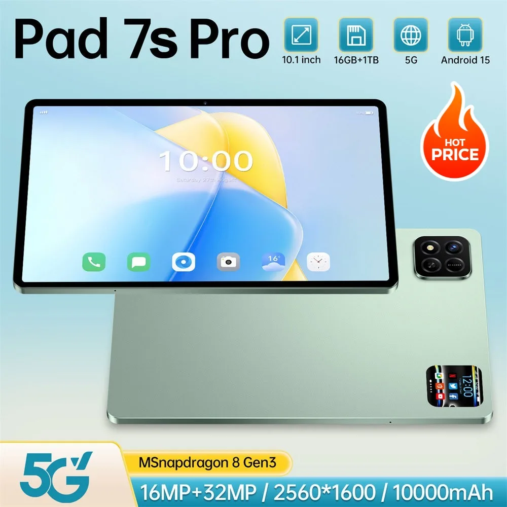 

2025 Pad 7s Pro Оригинальные планшеты 10,1 дюйма Android 15 Дешевый планшет 4G 5G Dual Sim 10000 мАч WIFI Планшеты Детские планшеты