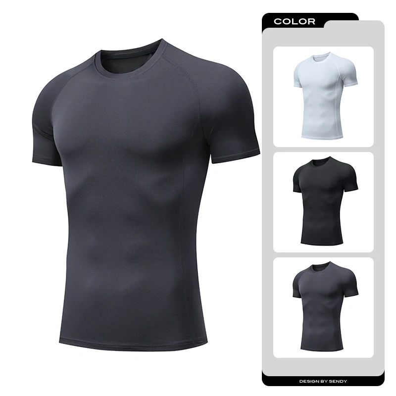 Men's Gym T-shirt Running Sport T Shirt Man Compression Fitness Muscel Top Tee Quick Dry Tight Training Gym Sports Shirts Jersey