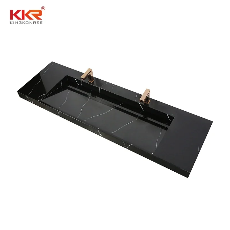 Wholesale Modern Sanitary Wares Washroom Vessel Sink Black Marble Wash Basin Maeble Texture Stone Sink Vanity