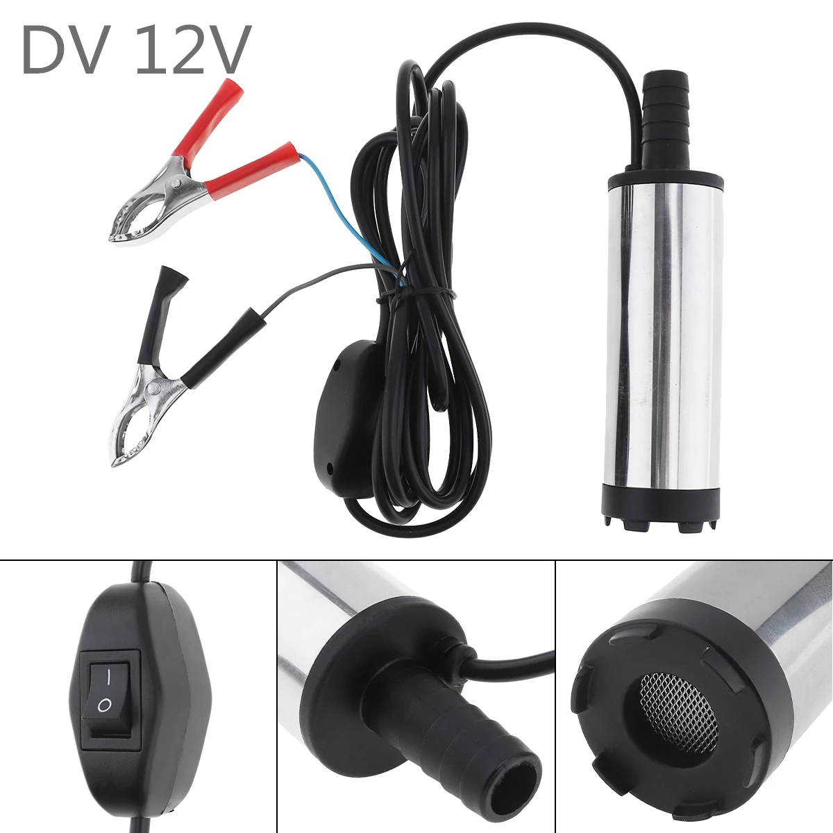 

DC12V 38MM Silver Portable Aluminium Alloy Car Electric Submersible Pump Fuel Water Oil Barrel Pump with 2 Alligator Clips