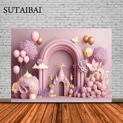 Photography Background Arch Balloon Floral Castle Girls Birthday Party Cake Smash Portrait Decor Photo Backdrop Studio