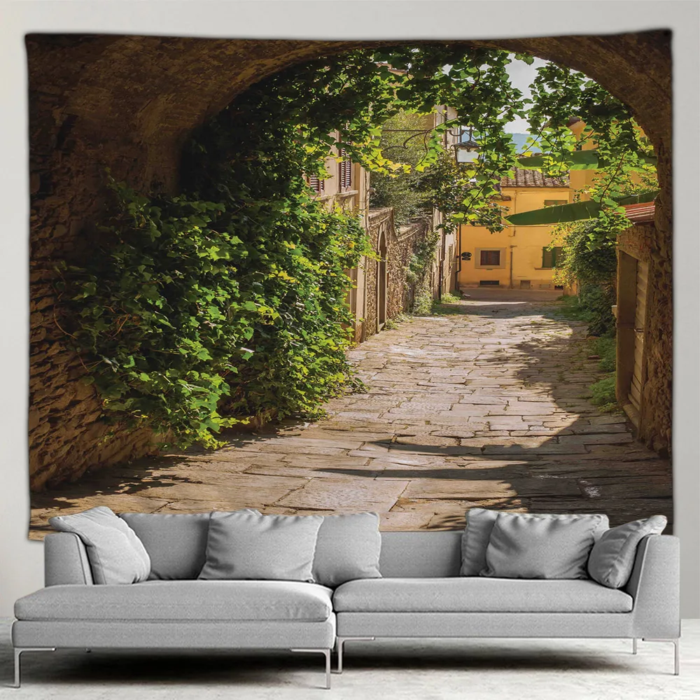 Outdoor Garden Poster Mediterranean Landscape Botanical Flower Tapestry Living Room Bedroom Background Wall Hanging Art Decor