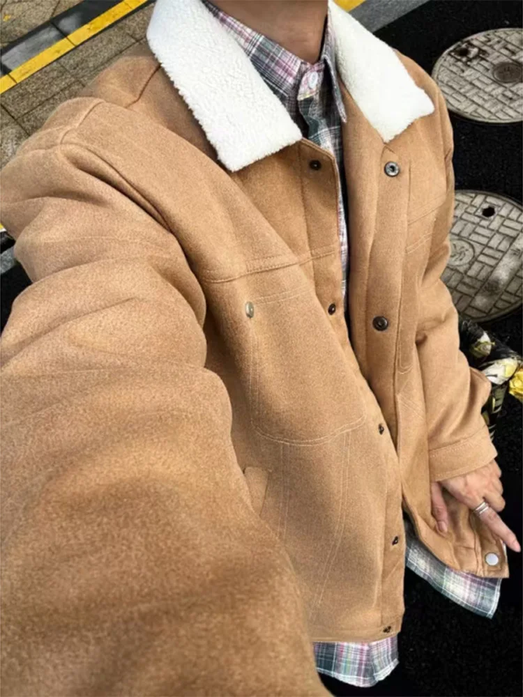 

Мужская зимняя куртка из замши с мехом ягненка, утепленная, с воротником, повседневная, приталенная, с длинными рукавами, на полиэстеровой подкладке