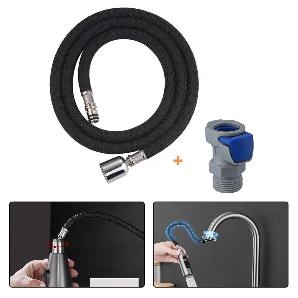 1.5m Kitchen Faucet Hose 360° Rotation Pull Out Nylon Hose With Adapter For Braided Shower Hose Kitchen Bathroom Accessories