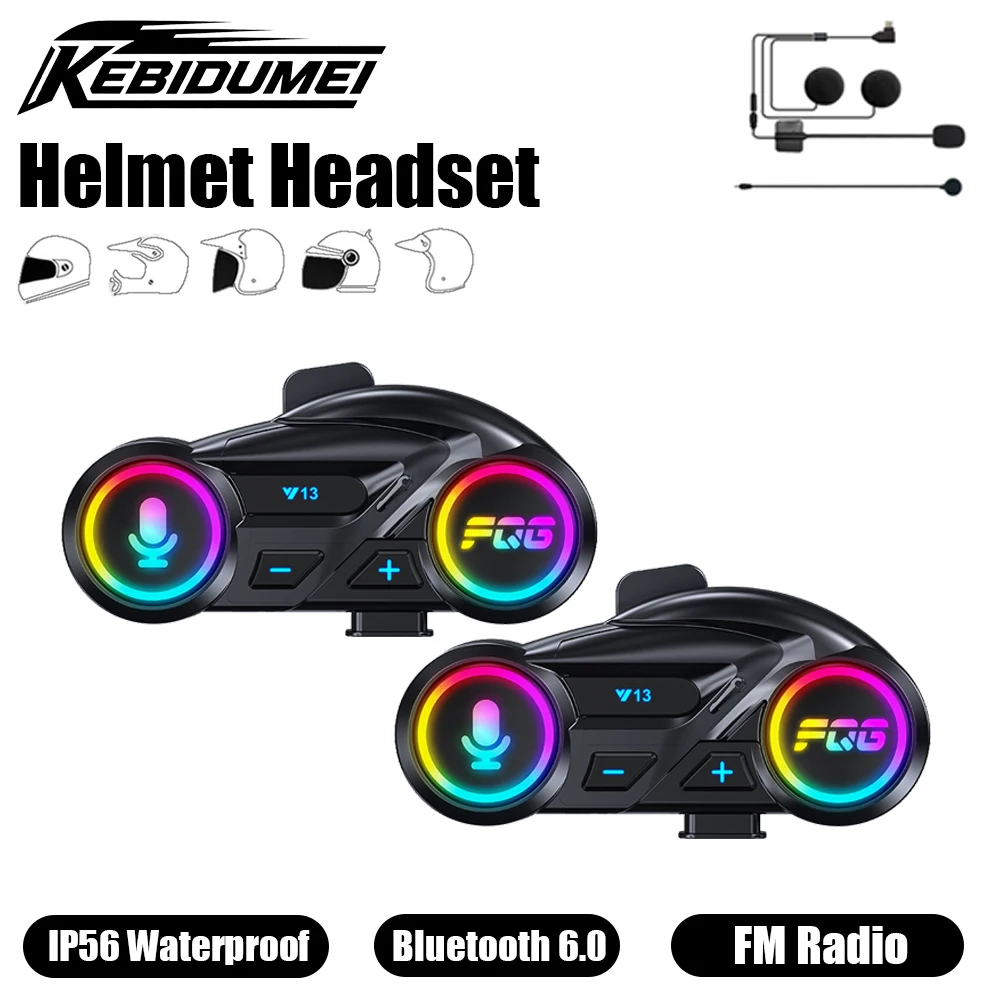 

KEBIDUMEI Y13 Pro Helmet Headset Motorcycle Intercom Bluetooth Speaker 2-in-1 Mic Music Interphone FM Radio Motorcycle Accessory