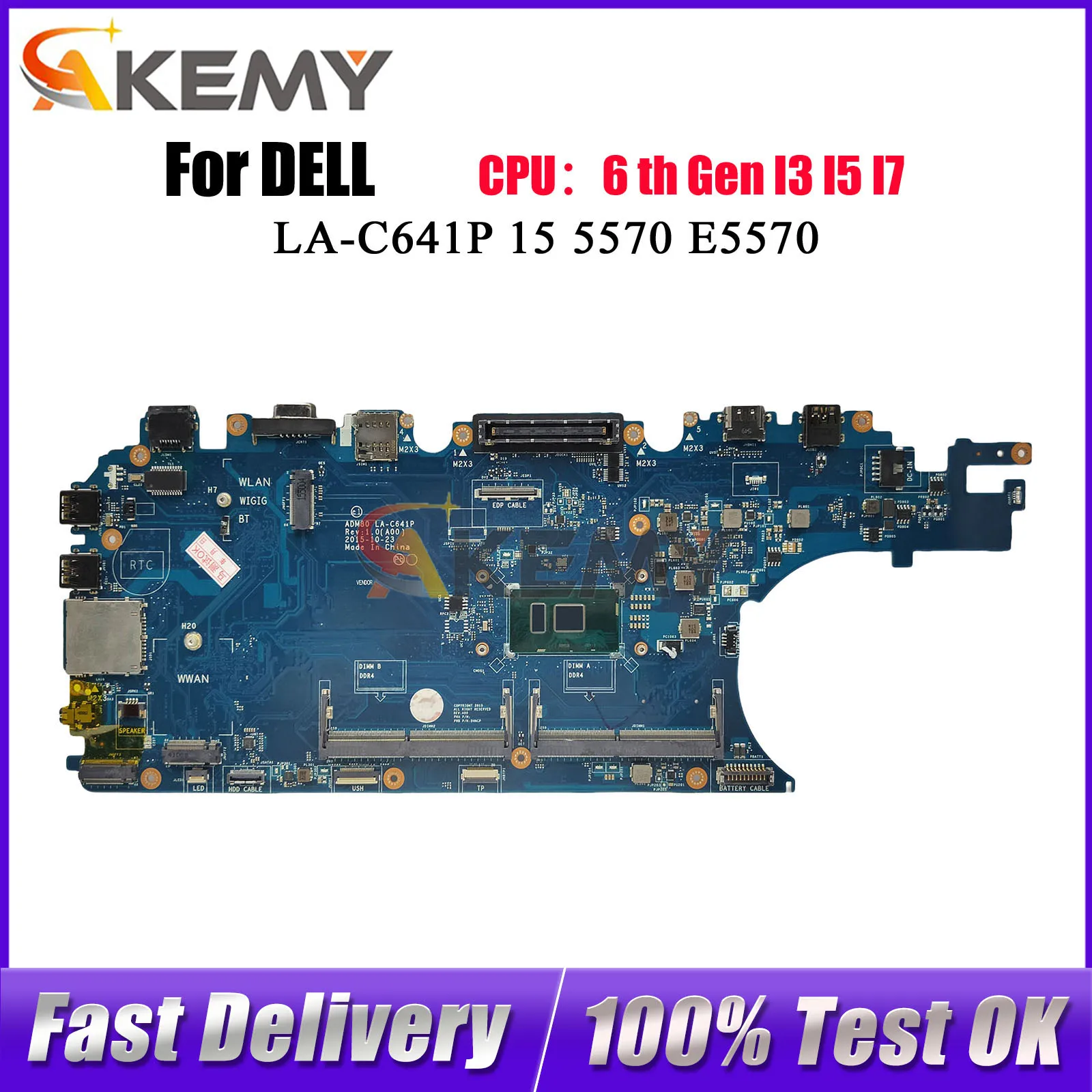 

Материнская плата для ноутбука DELL Latitude E5570 3510 ADM80 LA-C641P с процессором i3 i5 i7 DDR4 03MCRF 0JCMFT 0MJJCK 100% полностью протестирована