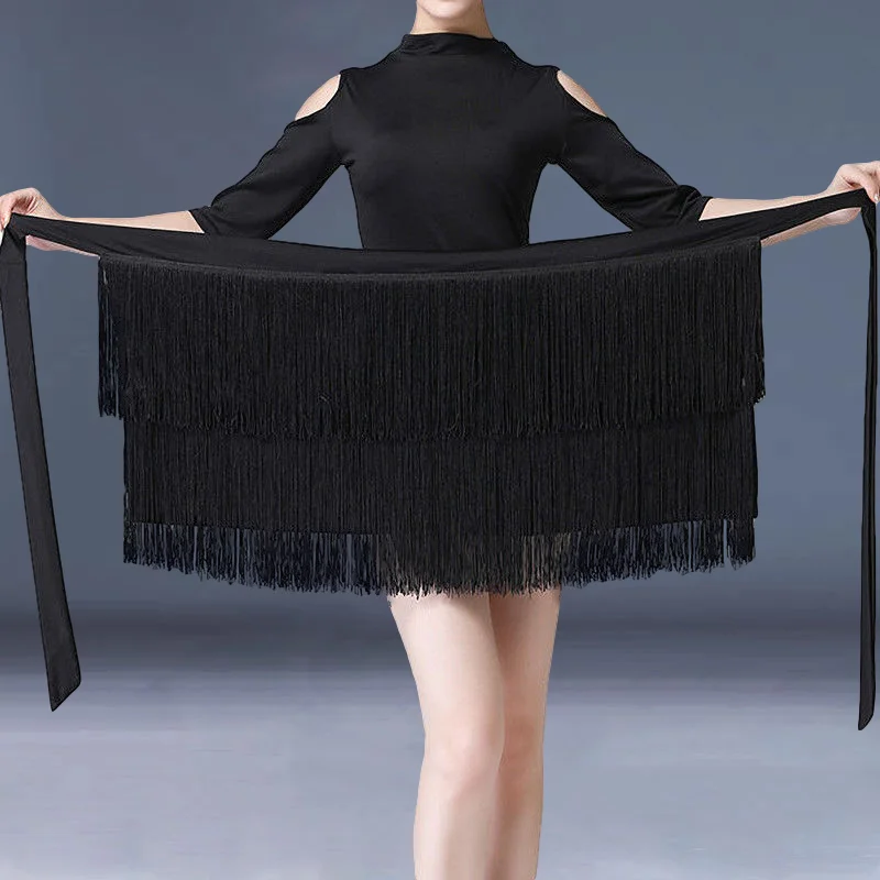 

Костюмы для латинских танцев для женщин, черная юбка с бахромой и кисточками, сексуальные свободные топы, профессиональная одежда для латинских танцев, юбки, тренировочная одежда